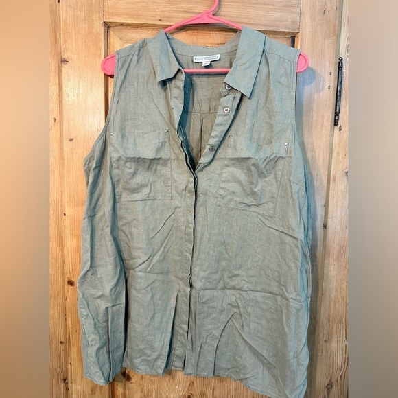 Dana Bachman Olive/Khaki Sleeveless Linen Blend Button Down Shirt Size XXL - Picture 10 of 10